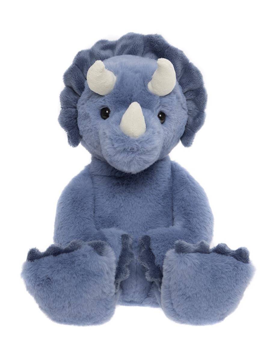Troy Triceratops plush toy in denim blue from Charlie Bears