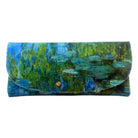Velour glasses case printed with Monet's Nymphéas: green lily pads on blue-green water.