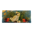 Velour glasses case printed with Isabelle Frioux's Parrot with Glasses: a white cockatoo wearing a monocle among red and white flowers.