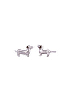 The Winifred dachshund studs in silver, on white.