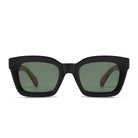 Front view of the Zahra sunglasses: black square frames with khaki lenses.