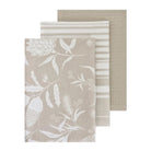 Bindi tea towel 3 pack in grey beige: floral print, stripe and waffle weave designs