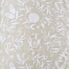 Close-up of the Bindi print with white Australian native flora on a beige ground