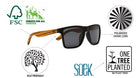 Graphic showing the Dalton's FSC-certified wood, polarised UV400 lenses and eco-friendly credentials