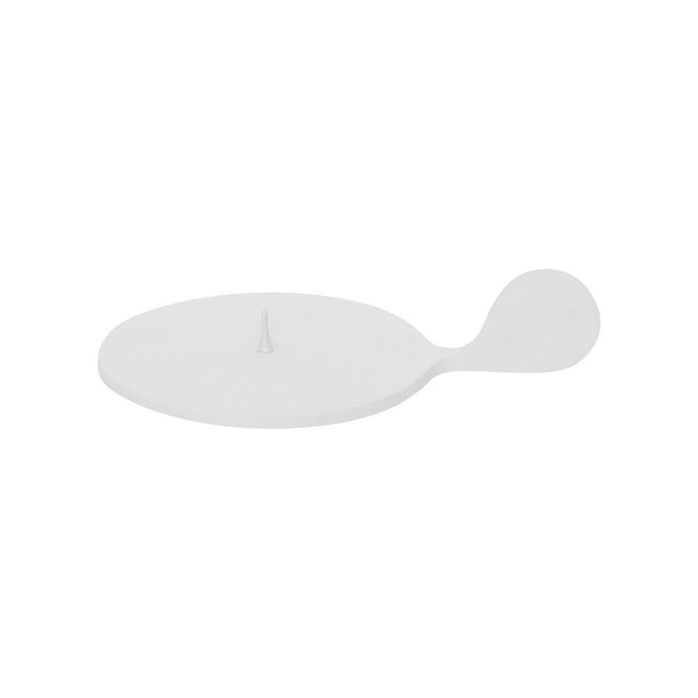 Ostra large white candle holder with flat oval tray, centre spike and curved carry handle